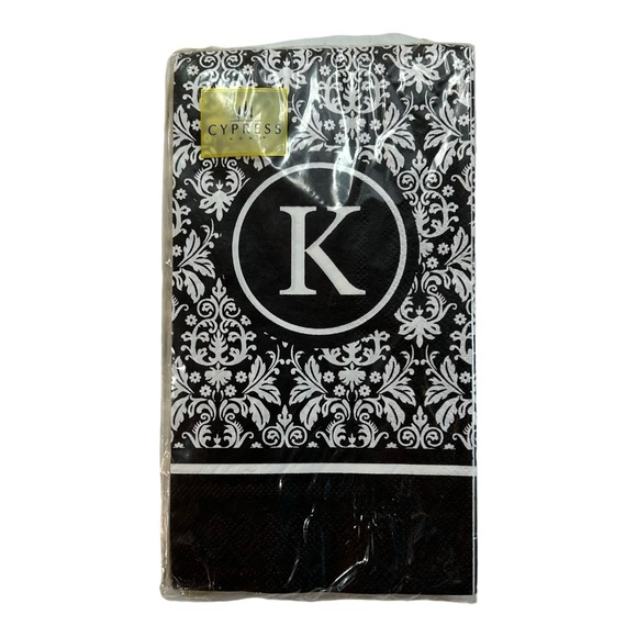 Cypress Home Paper Napkins Guest Towels “K” Intial Monogram Black White - Picture 1 of 4